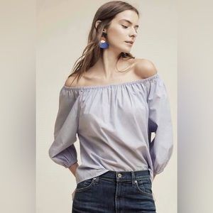 Anthropologie, MAEVE, Off-the-Shoulder Cotton Pinstripe Poplin Blouse